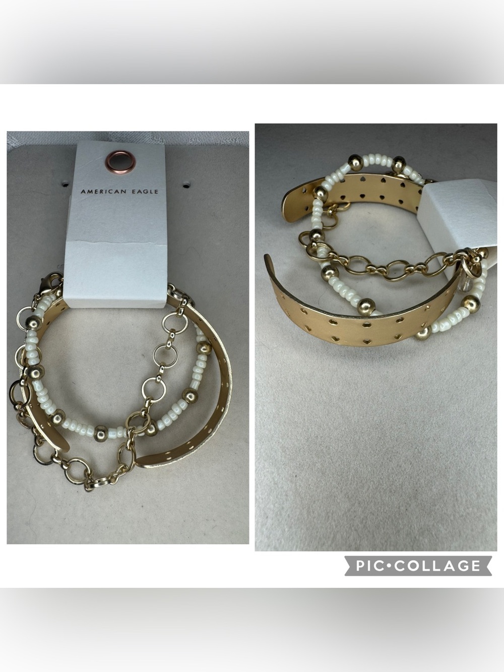 NWT American Eagle Outfitters Gold and Pearl Multi-Strand Bracelet Set